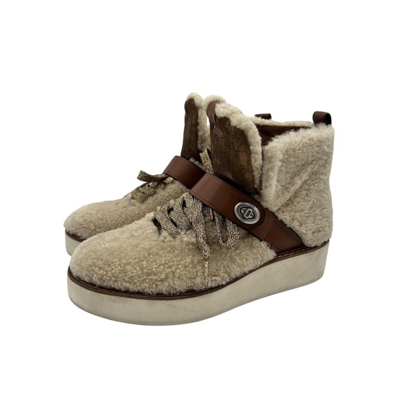 Coach Shoes Womens Size 8.5 Shearling Suede Platform Lace Up Winter Boots - Picture 1 of 11